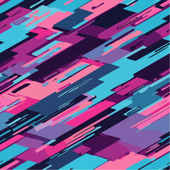 Abstract Cyberpunk Glitch Art Seamless Pattern. Vibrant digital noise and datamosh texture in neon magenta and cyan. Futuristic background for tech fashion.