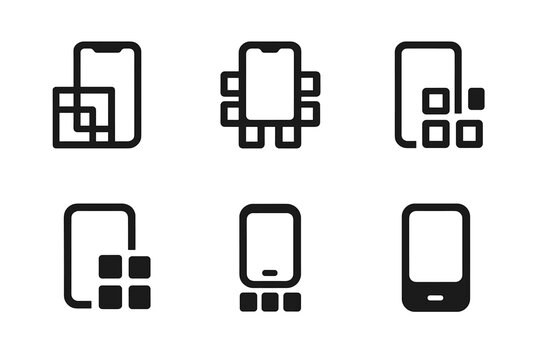 Harmonious Logo Variations. Mobile-first business solutions. Set Logo of Mobile-first business solutions: responsive grid (layout). harmonious logo variations