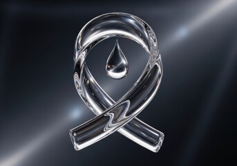 A metallic ribbon or loop with a water droplet suspended in the center, symbolizing purity, clarity, and fluid dynamics