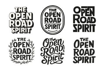 Fototapeta premium Open Road Spirit Varieties. The Open Road Spirit. Set lettering. harmonious lettering variations of the same emblematic concept, each with different artistic