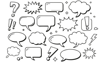 Obraz premium Hand Drawn Speech Bubble Icon Set Comic Chat Balloons and Expression Symbol