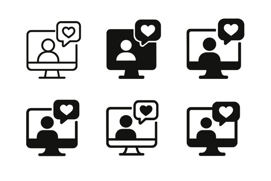 Love Across Miles. Long-distance relationships and communication. Set Logo of Long-distance relationships and communication: Video call window with a floating