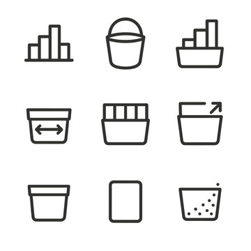 Data Sorting Icons. Outline icon set of data sorting algorithm bins: histogram bin, bucket sort bin, frequency bin, range bin,