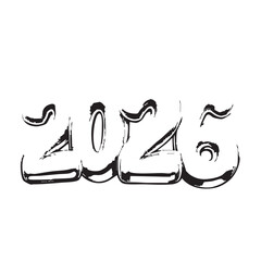 Stylized 2026 Vector — Black and White Illustration of Glossy, Inflated Digits with Artistic Distortion and 3D Effect