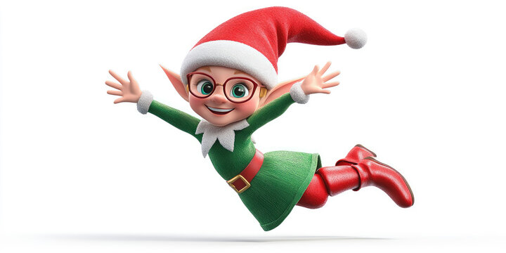Christmas elf holiday character, 3D illustration in playful pose isolated on transparent white background with space for text, festive cartoon mascot design for seasonal advertising and greeting cards
