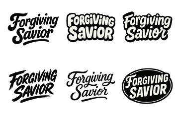 Fototapeta premium Harmonious Lettering Styles. Forgiving Savior. Set lettering. harmonious lettering variations of the same emblematic concept (Bold hand-lettering with playful
