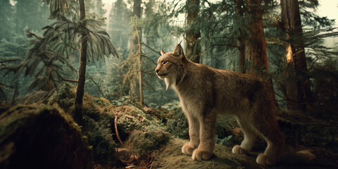 Wild lynx in beautiful forest