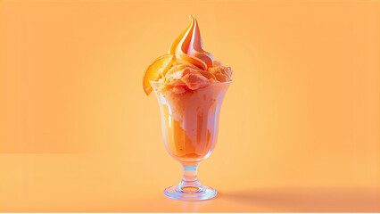 Strawberry Orange Ice cream soft sorbet in a glass on orange background, ai