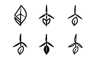 Obraz premium Wind Blade Logos. Energy-saving tips poster. Set Logo of Energy-saving tips poster: Single wind turbine blade with a leaf motif. harmonious logo variations of