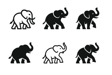 Naklejka premium Elephant Logo Variations. Elephant Performance. Set Logo of Elephant Performance: elephant marching. harmonious logo variations of the same emblematic concept,