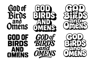 Obraz premium Bird God Lettering Designs. God of Birds and Omens. Set lettering. harmonious lettering variations of the same emblematic concept (Gothic-inspired decorative