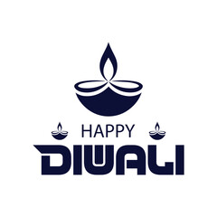 Happy diwali lettering design with diya deepak vector illustration.