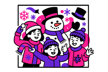 Frosty Winter Wonderland. Frosty Photo Booth. Frosty with children in winter party photo booth, floating props like scarves, hats, and snowflakes, playful