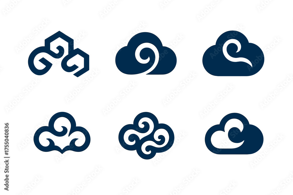 Wall mural abstract cloud logo variations. clouds. set logo of clouds: abstract swirling cloud. harmonious logo