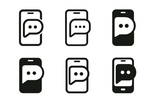 Creative Logo Variations. Mobile-first business solutions. Set Logo of Mobile-first business solutions: in-app chat bubble. harmonious logo variations of the