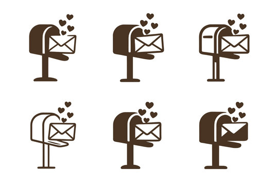 Heartfelt Mail Logos. Long-distance relationships and communication. Set Logo of Long-distance relationships and communication: Vintage mailbox with an