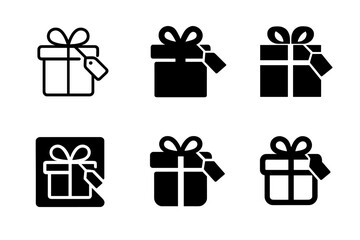 Gift Logo Variations. Gifts. Set Logo of Gifts: present with tag icon. harmonious logo variations of the same emblematic concept, each with different artistic