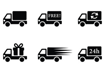 Collection of delivery truck icons with various services. transportation icons set vector