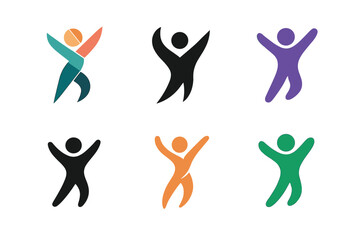 Fototapeta premium Dance Fitness Logos. Dance Fitness. Set Logo of Dance Fitness: person with arms raised in dance motion. harmonious logo variations of the same emblematic