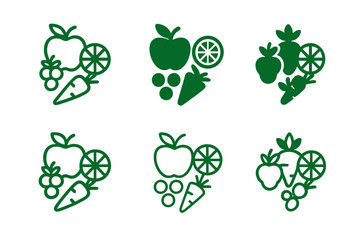 Harmonious Produce Logos. Produce Display. Set Logo of Produce Display: vegetables and fruits with labels icon. harmonious logo variations of the