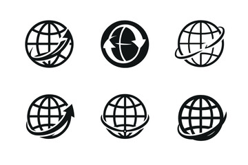 Global Business Logos. Global business. Set Logo of Global business: globe with circling arrows. harmonious logo variations of the same emblematic concept,