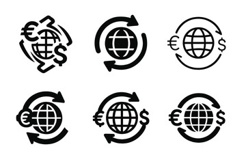 Global Business Logos. Global business. Set Logo of Global business: currency exchange symbols. harmonious logo variations of the same emblematic concept, each