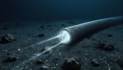 Underwater Cable with Light Beams on Seabed.