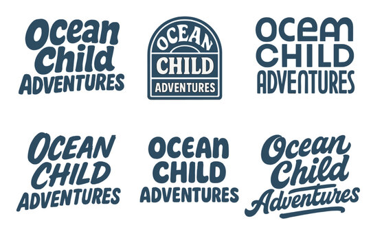 Ocean Child Lettering. Ocean Child Adventures. Set lettering. harmonious lettering variations of the same emblematic concept, each with different artistic