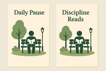 Park Reading Banners. Park reading. Two vertical A6 banners with safe margins, centered composition, no elements touching edges, calm minimal style, green and