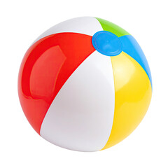 A colorful, inflated ball with red, yellow, blue, green, and white panels. Isolated on black