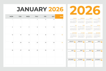 Calendar Template for 2026 Year with Monday Start