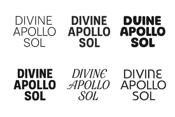 Obraz premium Apollo Lettering Variations. Divine Apollo Sol. Set lettering. harmonious lettering variations of the same emblematic concept (Modern minimal