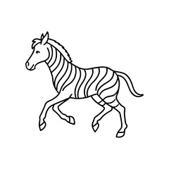 Running zebra in simple outline on transparent background