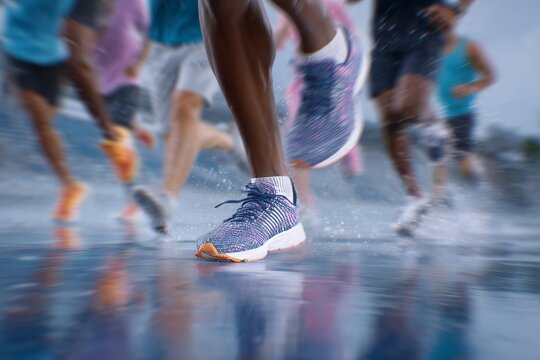 Sneakers and running feet. Generative AI