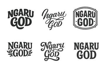Obraz premium Ngaru God Lettering Styles. Ngaru God. Set lettering. harmonious lettering variations of the same emblematic concept (Bold hand-lettering with playful swashes,
