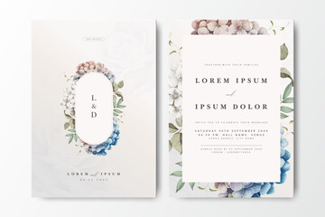 Charming wedding invitation card design with a colorful floral frame featuring soft blues, pinks, and greens, complemented by elegant typography. Perfect for a modern wedding with personalized details