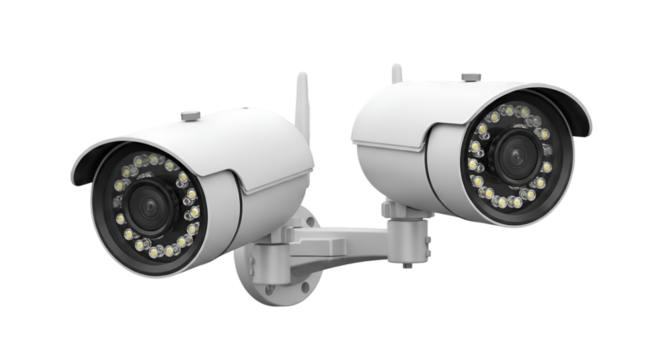 Dual White Security Cameras with Infrared LEDs