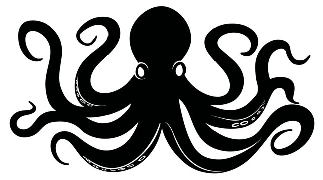 Monochrome drawing of an octopus with curling tentacles on a plain white background