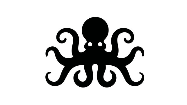 A symmetrical, stylized black silhouette of an octopus with curled tentacles on a white background