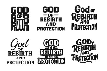 Fototapeta premium Rebirth Emblem Grid. God of Rebirth and Protection. Set lettering. harmonious lettering variations of the same emblematic concept (Abstract geometric