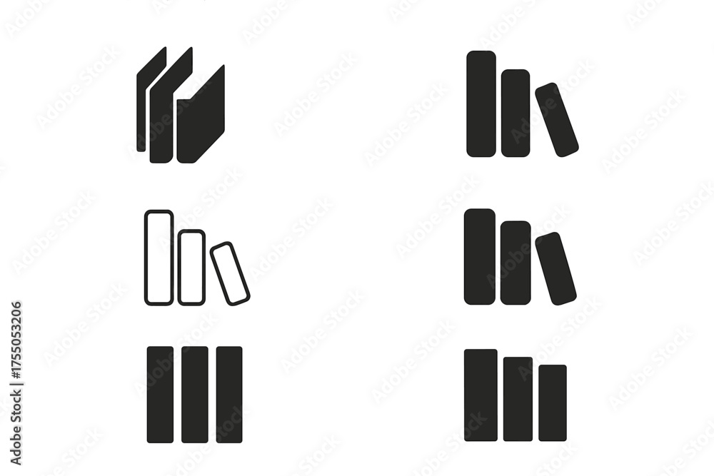 Wall mural library logo collection. bookshelf stack. set logo of library: book spine icon. harmonious logo vari