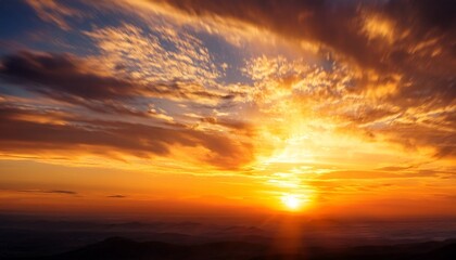 Bright Orange And Yellow Sunset Or Sunrise Dramatic Image Blurred Background