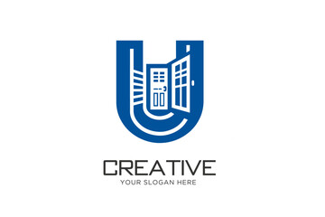 Innovative Letter U Logo Design with Open Doorway Concept.