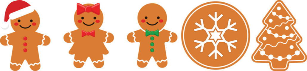 Gingerbread cookies vector assortment for christmas