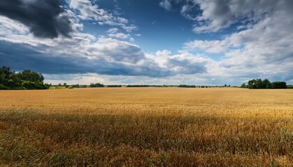 Obraz premium Flat Rural Field Under Cloudy Sky Presenting A Calm Agricultural Landscape Suited For Rustic Or Nature Related Themes