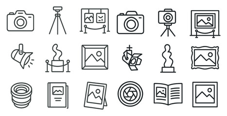 Naklejka premium Photography and art line icons set – outline, gallery, picture and camera symbols