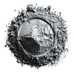A top-down view reveals a circle of pale, powdery substance surrounded by larger granules