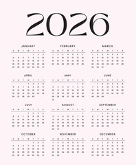 2026 Yearly Calendar Printable Full Year Grid Layout