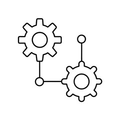 Two connected gears with linked circles on transparent background
