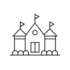 Outline drawing of a simple castle icon on transparent background